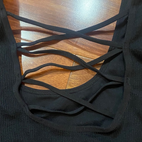 Aerie Black Crop Top with Crisscross Back GUC - Picture 2 of 4